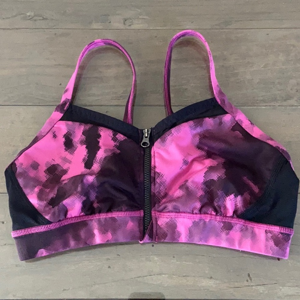 Lululemon sweaty endeavor bra size 6 blooming pixie raspberry black